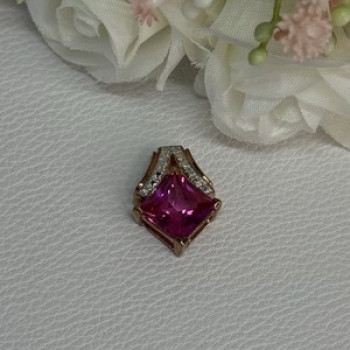 925 Sterling Silver Gold Plated Pink Topaz Pendant Length 0.80 Inch