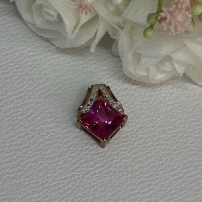 925 Sterling Silver Gold Plated Pink Topaz Pendant Length 0.80 Inch