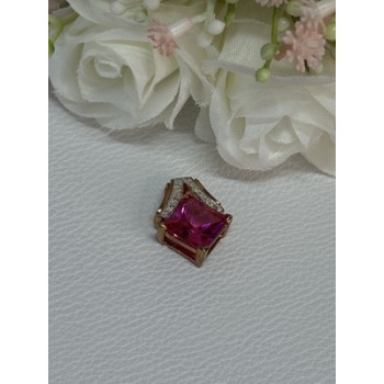 925 Sterling Silver Gold Plated Pink Topaz Pendant Length 0.80 Inch