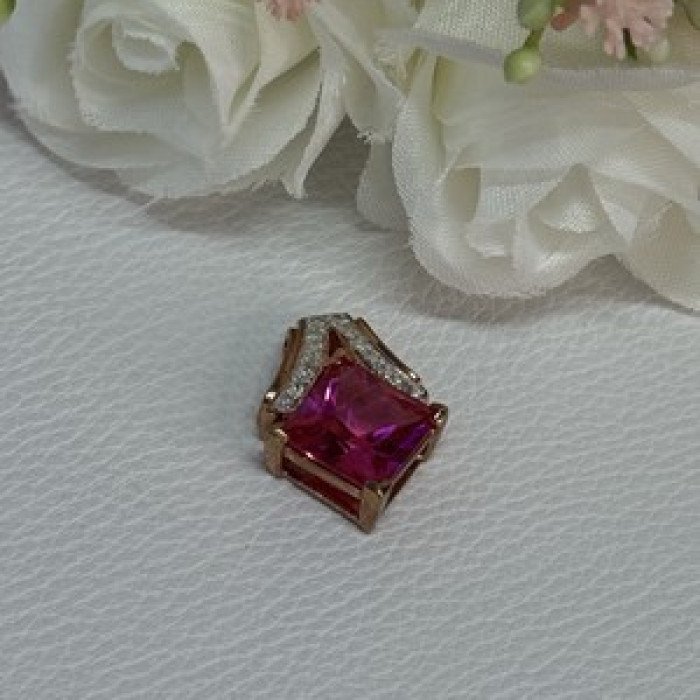 925 Sterling Silver Gold Plated Pink Topaz Pendant Length 0.80 Inch