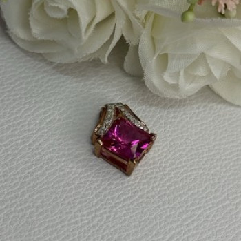 925 Sterling Silver Gold Plated Pink Topaz Pendant Length 0.80 Inch