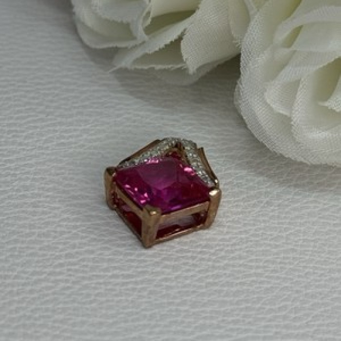 925 Sterling Silver Gold Plated Pink Topaz Pendant Length 0.80 Inch