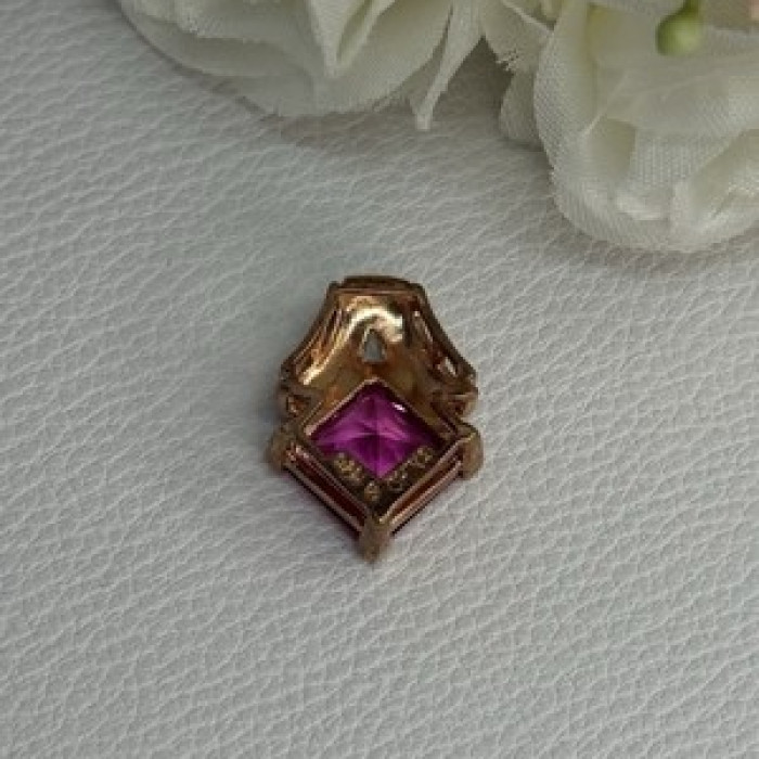 925 Sterling Silver Gold Plated Pink Topaz Pendant Length 0.80 Inch