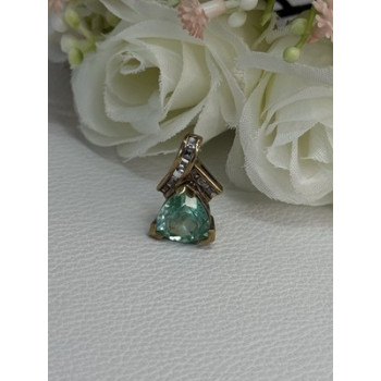 925 Sterling Silver Gold Plated Aquamarine & Beryl Pendant Length 0.76 Inch
