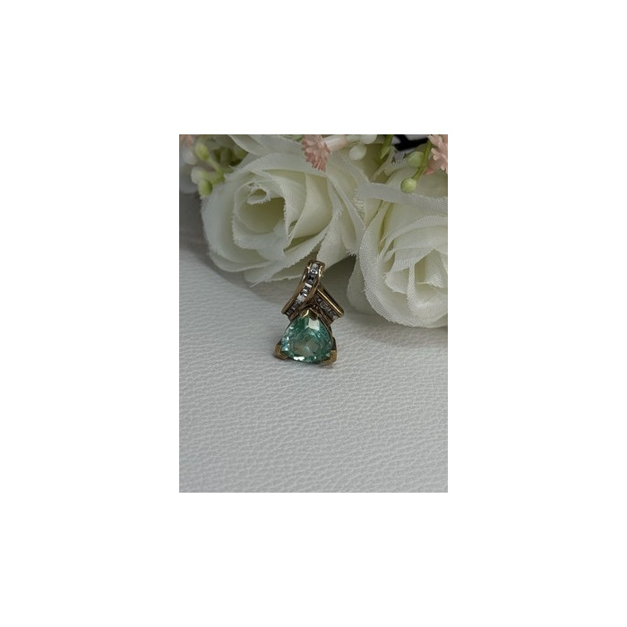 925 Sterling Silver Gold Plated Aquamarine & Beryl Pendant Length 0.76 Inch