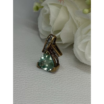 925 Sterling Silver Gold Plated Aquamarine & Beryl Pendant Length 0.76 Inch