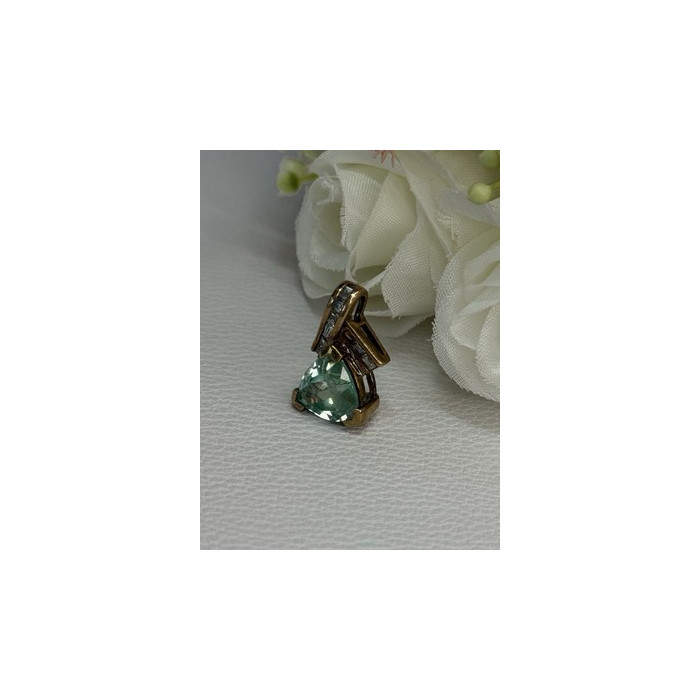 925 Sterling Silver Gold Plated Aquamarine & Beryl Pendant Length 0.76 Inch