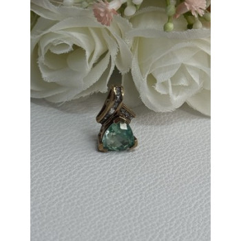 925 Sterling Silver Gold Plated Aquamarine & Beryl Pendant Length 0.76 Inch