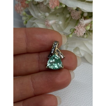 925 Sterling Silver Gold Plated Aquamarine & Beryl Pendant Length 0.76 Inch