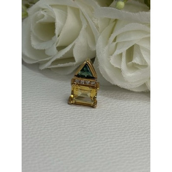 925 Sterling Silver Gold Plated Citrine & Emerald Pendant Length 0.65 Inch