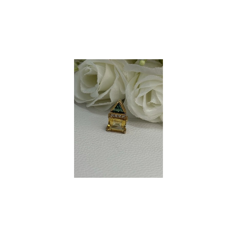 925 Sterling Silver Gold Plated Citrine & Emerald Pendant Length 0.65 Inch