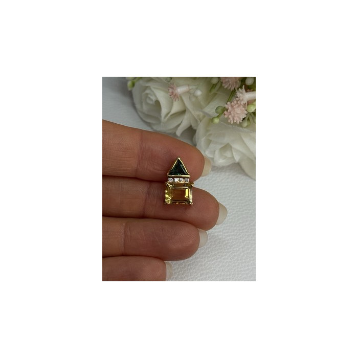 925 Sterling Silver Gold Plated Citrine & Emerald Pendant Length 0.65 Inch