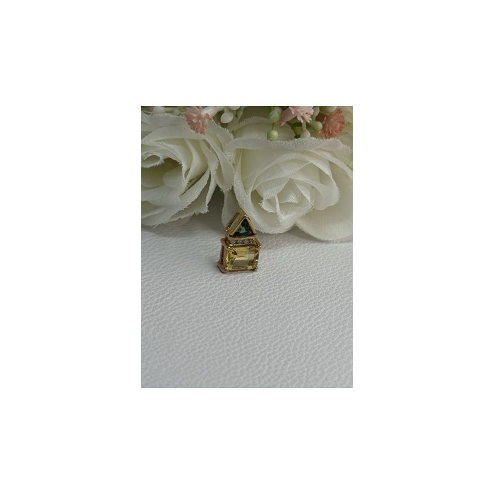 925 Sterling Silver Gold Plated Citrine & Emerald Pendant Length 0.65 Inch