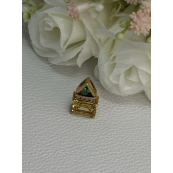 925 Sterling Silver Gold Plated Citrine & Emerald Pendant Length 0.65 Inch