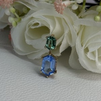 925 Sterling Silver Gold Plated Topaz & Emerald Pendant Length 0.88 Inch
