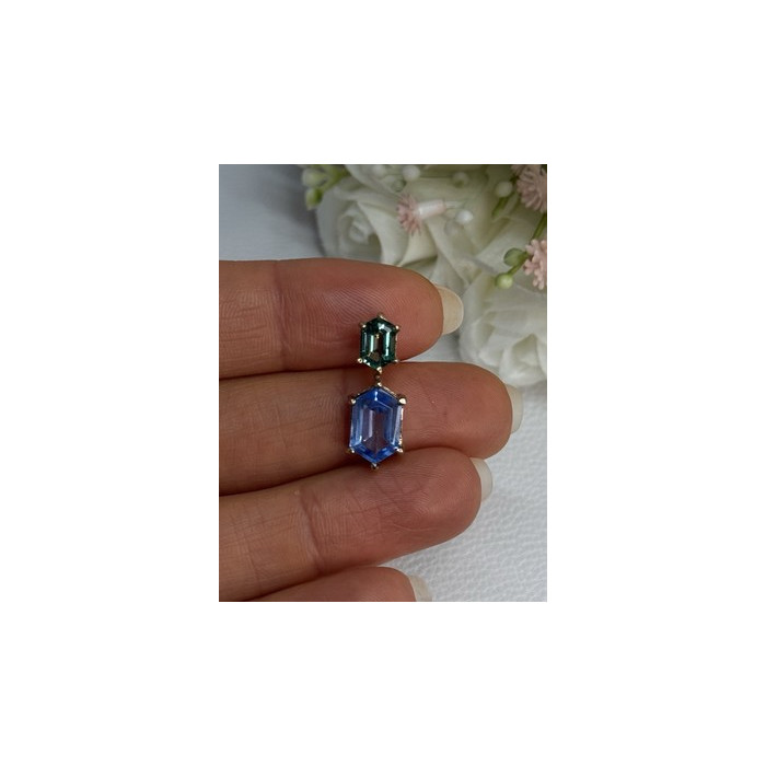 925 Sterling Silver Gold Plated Topaz & Emerald Pendant Length 0.88 Inch