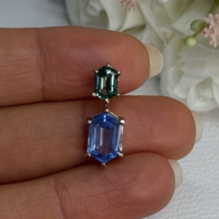 925 Sterling Silver Gold Plated Topaz & Emerald Pendant Length 0.88 Inch