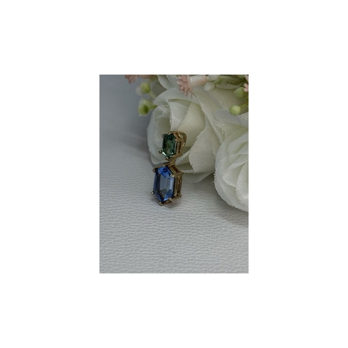 925 Sterling Silver Gold Plated Topaz & Emerald Pendant Length 0.88 Inch