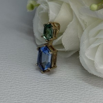 925 Sterling Silver Gold Plated Topaz & Emerald Pendant Length 0.88 Inch