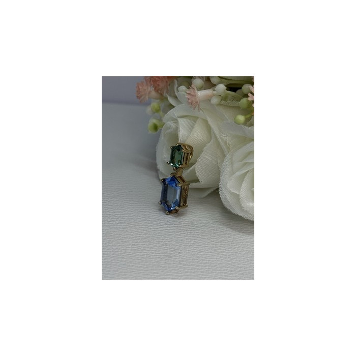 925 Sterling Silver Gold Plated Topaz & Emerald Pendant Length 0.88 Inch