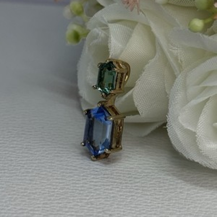925 Sterling Silver Gold Plated Topaz & Emerald Pendant Length 0.88 Inch