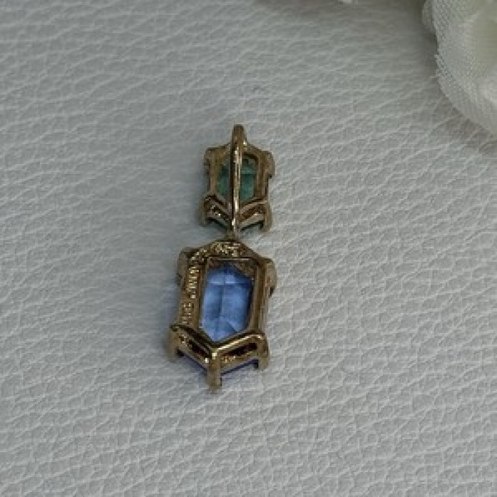 925 Sterling Silver Gold Plated Topaz & Emerald Pendant Length 0.88 Inch