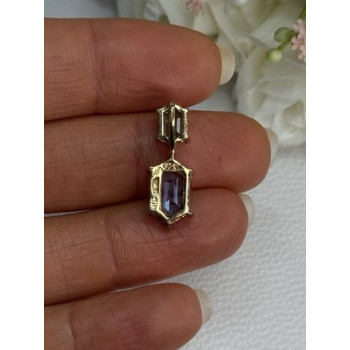 925 Sterling Silver Gold Plated Topaz & Emerald Pendant Length 0.88 Inch