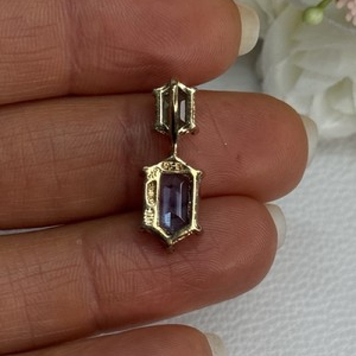 925 Sterling Silver Gold Plated Topaz & Emerald Pendant Length 0.88 Inch