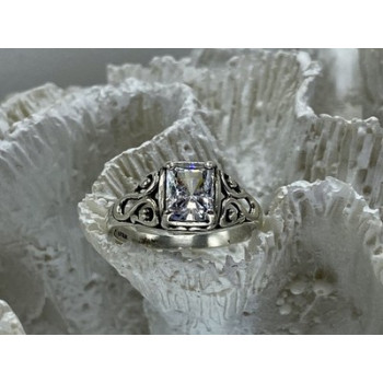 925 Sterling Silver White CZ Openwork Ring Size 9.5