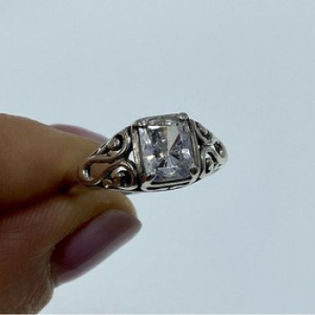 925 Sterling Silver White CZ Openwork Ring Size 9.5