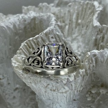 925 Sterling Silver White CZ Openwork Ring Size 9.5