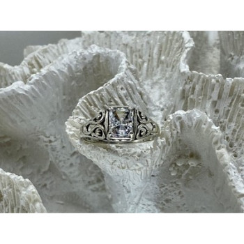 925 Sterling Silver White CZ Openwork Ring Size 9.5