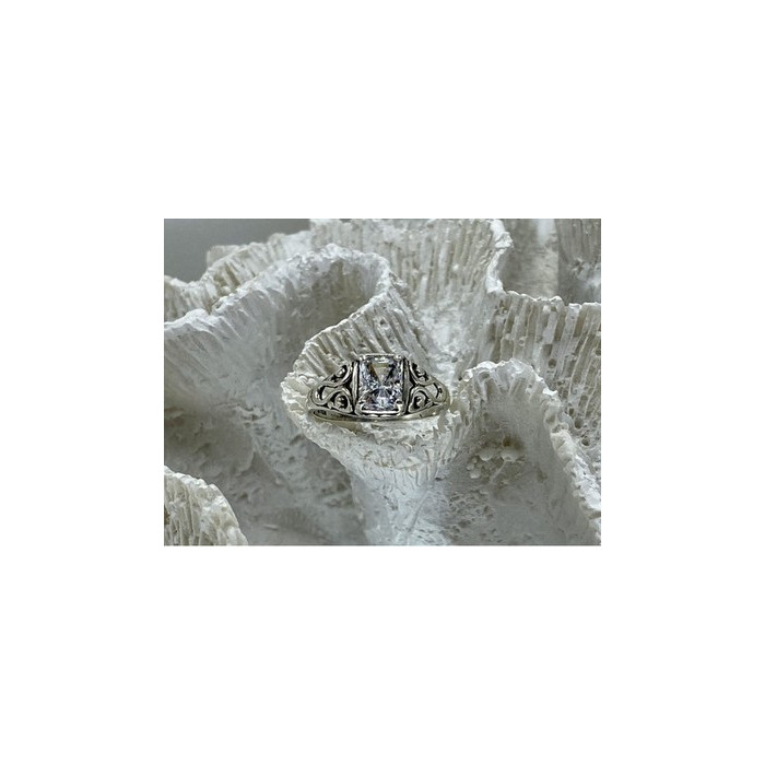 925 Sterling Silver White CZ Openwork Ring Size 9.5