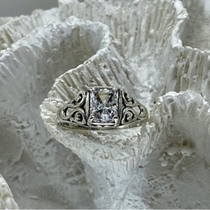 925 Sterling Silver White CZ Openwork Ring Size 9.5