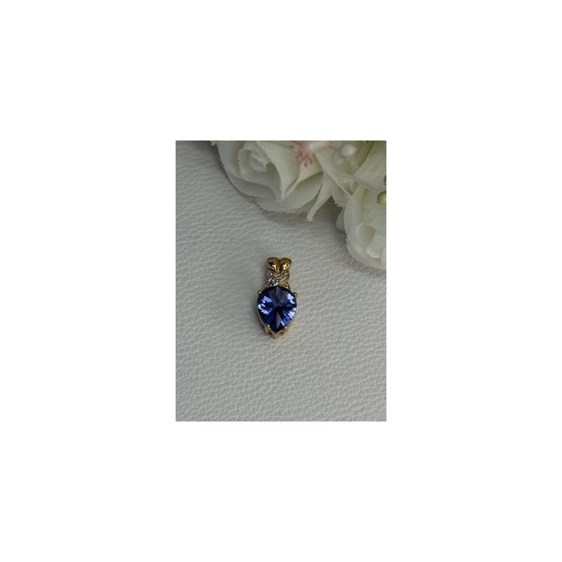 925 Sterling Silver Gold Plated Blue Spinel Pendant Length 0.75 Inch
