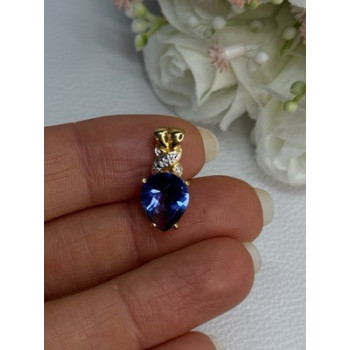 925 Sterling Silver Gold Plated Blue Spinel Pendant Length 0.75 Inch