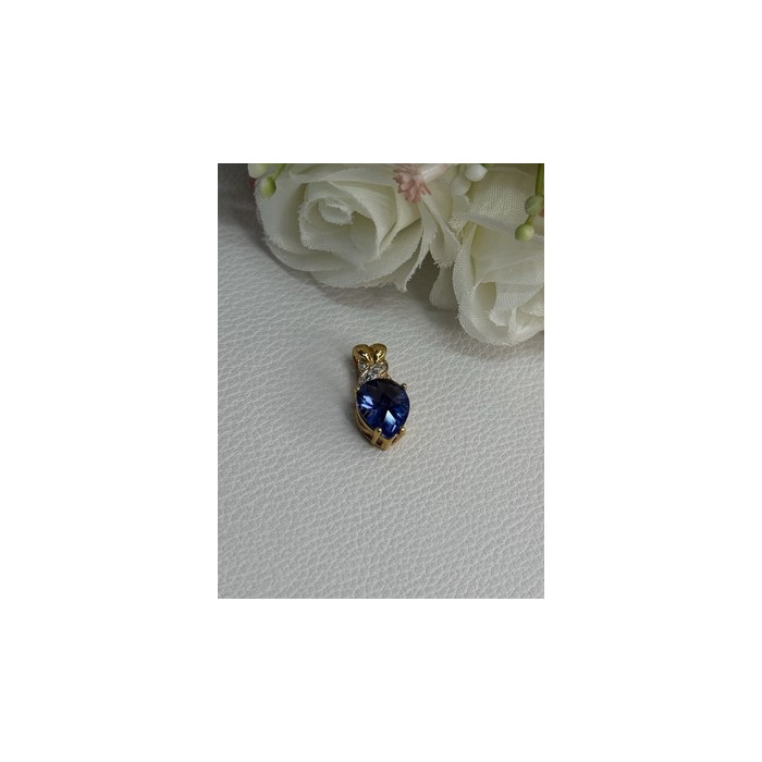 925 Sterling Silver Gold Plated Blue Spinel Pendant Length 0.75 Inch