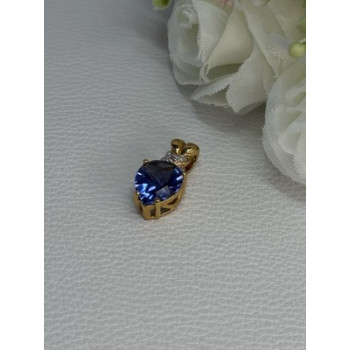 925 Sterling Silver Gold Plated Blue Spinel Pendant Length 0.75 Inch