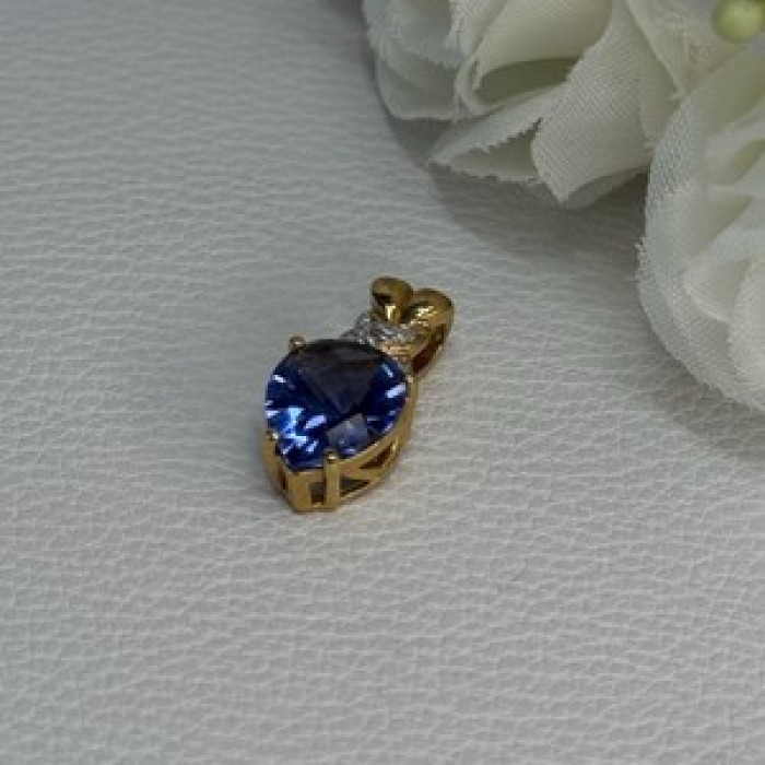 925 Sterling Silver Gold Plated Blue Spinel Pendant Length 0.75 Inch