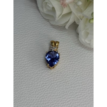 925 Sterling Silver Gold Plated Blue Spinel Pendant Length 0.75 Inch