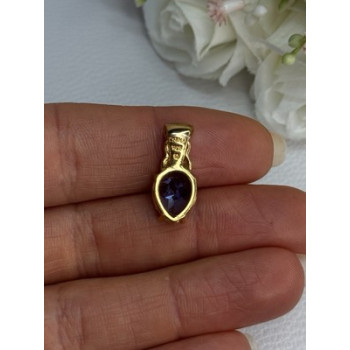 925 Sterling Silver Gold Plated Blue Spinel Pendant Length 0.75 Inch