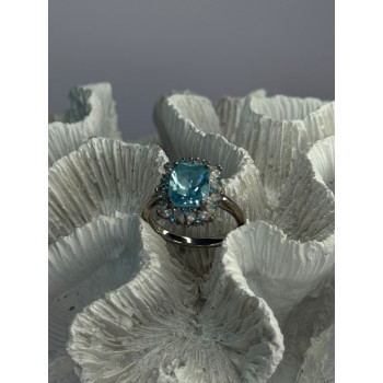 Beautiful 925 Sterling Silver Topaz & Beryl Ring Size 8