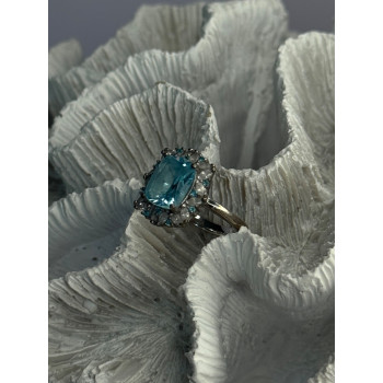 Beautiful 925 Sterling Silver Topaz & Beryl Ring Size 8