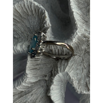 Beautiful 925 Sterling Silver Topaz & Beryl Ring Size 8