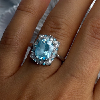 Beautiful 925 Sterling Silver Topaz & Beryl Ring Size 8