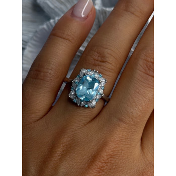 Beautiful 925 Sterling Silver Topaz & Beryl Ring Size 8