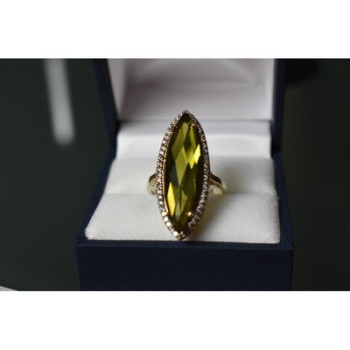 925 Sterling Silver Green Quartz Ring Size 6.5
