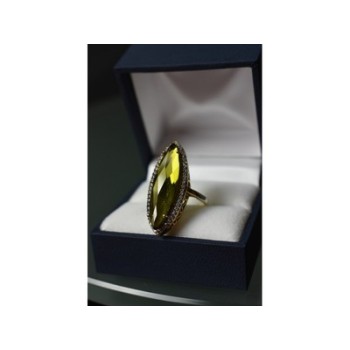 925 Sterling Silver Green Quartz Ring Size 6.5