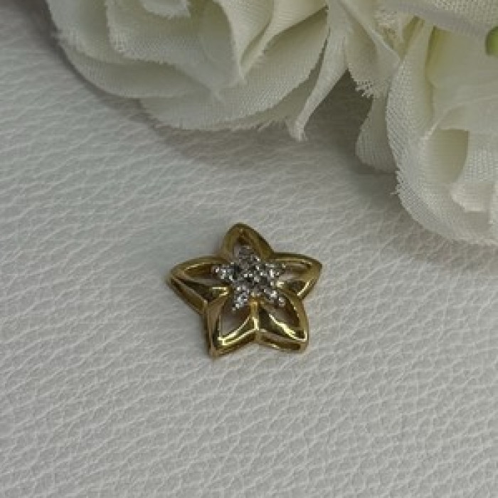 10K Yellow Gold Diamond Star Pendant Length 0.50 Inch
