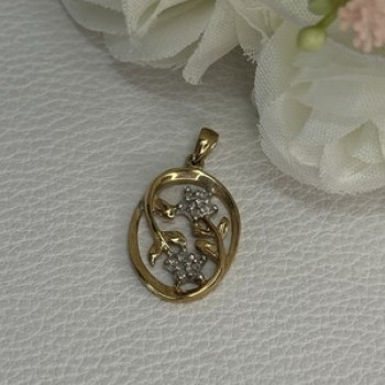 10K Yellow Gold Diamonds Flowers Pendant Length 0.95 Inch